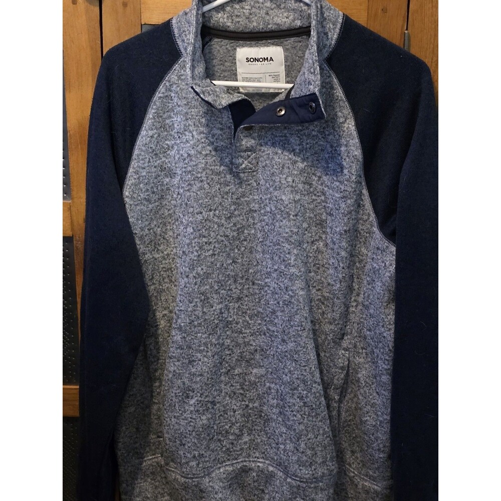 Sonoma Sweatshirt Blue/Gray Size L Mock Neck Long Sleeve
